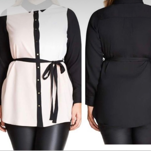 City Chic Black white & pink colorblock top - Picture 1 of 5